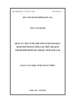 Quản lý nhà nước đối với cơ sở giáo dục mầm non ngoài công lập trên địa bàn thành phố buôn ma thuột tỉnh đắk lắk
