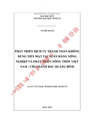 Phát triển dịch vụ thanh toán không dùng tiền mặt tại ngân hàng nông nghiệp và phát triển nông thôn việt nam chi nhánh bắc quảng bình