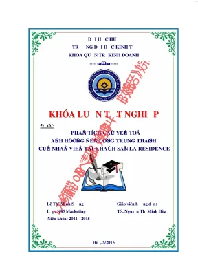 Phân tích các yếu tố ảnh hưởng đến lòng trung thành của nhân viên tại khách sạn la residence