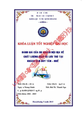 Đánh giá của du khách nội địa về chất lượng dịch vụ lưu trú tại khách sạn duy tân huế