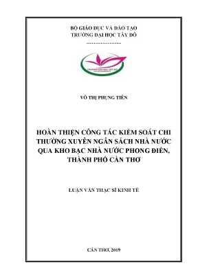 Hoàn thiện công tác kiểm soát chi thường xuyên ngân sách nhà nước qua kho bạc nhà nước phong điền thành phố cần thơ