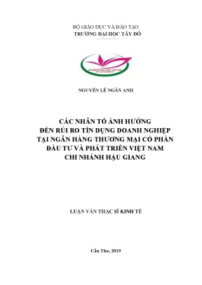 Các nhân tố ảnh hưởng đến rủi ro tín dụng doanh nghiệp tại ngân hàng thương mại cổ phần đầu tư và phát triển việt nam chi nhánh hậu giang