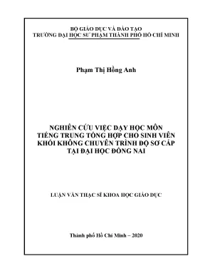Nghiên cứu việc dạy học môn tiếng trung tổng hợp cho sinh viên khối không chuyên trình độ sơ cấp tại đại học đồng nai
