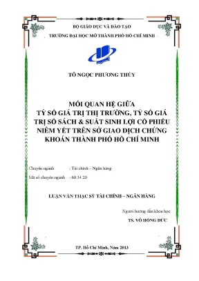 Mối quan hệ giữa tỷ số giá trị thị trường tỷ số giá trị sổ sách suất sinh lợi cổ phiếu niêm yết trên sở giao dịch chứng khoán thành phố hồ chí minh