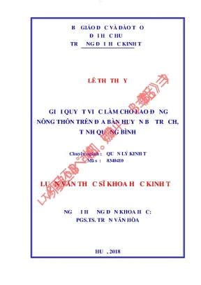 Giải quyết việc làm cho lao động nông thôn trên địa bàn huyện bố trạch tỉnh quảng bình