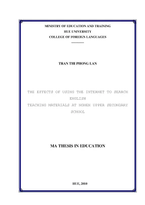 Điều tra việc sử dụng internet trong tìm kiếm tài liệu dạy học môn tiếng anh tại trường cấp iii nghèn