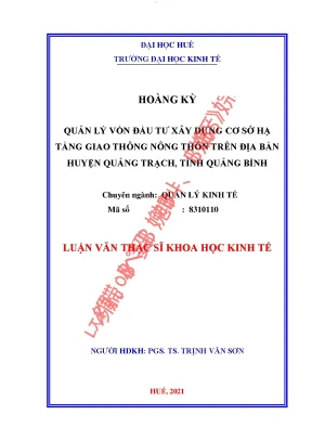 Quản lý vốn đầu tư xây dựng cơ sở hạ tầng giao thông nông thôn trên địa bàn huyện quảng trạch tỉnh quảng bình