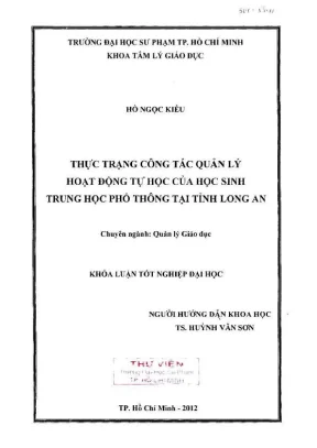 Thực trạng công tác quản lý hoạt động tự học của học sinh trung học phổ thông tại tỉnh long an