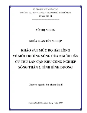 Khảo sát mức độ hài lòng về môi trường sống của người dân cư trú lân cận khu công nghiệp sóng thần 2 tỉnh bình dương