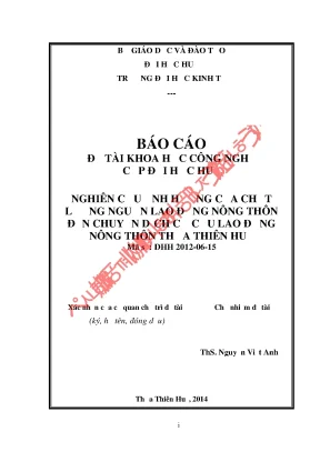 Nghiên cứu ảnh hưởng của chất lượng nguồn lao động nông thôn đến chuyển dịch cơ cấu lao động nông thôn thừa thiên huế