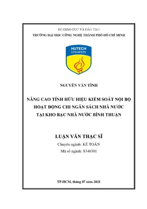 Nâng cao tính hữu hiệu kiểm soát nội bộ hoạt động chi ngân sách nhà nước tại kho bạc nhà nước bình thuận