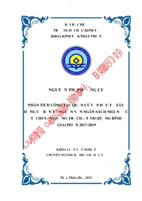 Phân tích công tác quản lý vốn đầu tư xây dựng cơ bản từ nguồn vốn ngân sách nhà nước tại huyện quảng trạch tỉnh quảng bình giai đoạn 2017 2019