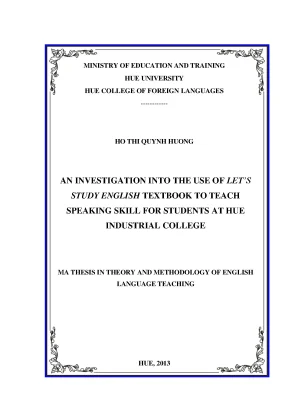 An investigation into the use of lets study english textbook to teach speaking skill for students at hue industry college