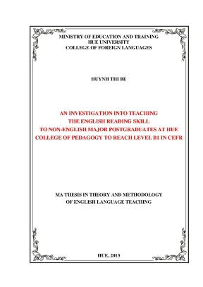 An investigation into teaching the english reading skill to non english major postgraduates at hue college of pedagogy to reach level b1 in cefr