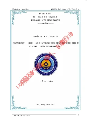 Các nhân tố ảnh hưởng đến ý định tiêu dùng thực phẩm hữu của người dân thành phố huế