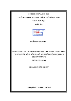 Nghiên cứu quy trình tổng hợp vật liệu spinel znfe2o4 bằng phương pháp đồng kết tủa và định hướng ứng dụng làm điện cực anode trong pin li ion