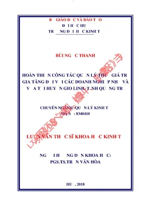 Hoàn thiện công tác quản lý thuế giá trị gia tăng đối với các doanh nghiệp nhỏ và vừa tại huyện gio linh tỉnh quảng trị
