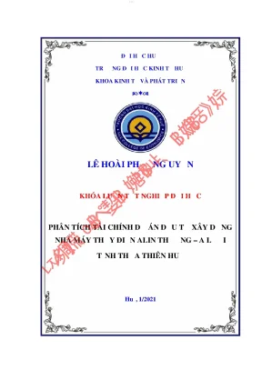 Phân tích tài chính dự án đầu tư xây dựng nhà máy thủy điện alin thượng a lưới tỉnh thừa thiên huế