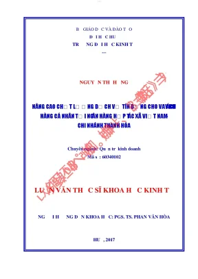 Nâng cao chất lượng dịch vụ tín dụng cho vay khách hàng cá nhân tại ngân hàng hợp tác xã việt nam chi nhánh thanh hóa