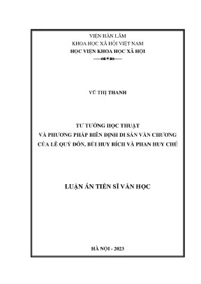 Tư tưởng học thuật và phương pháp biên định di sản văn chương của lê quý đôn bùi huy bích và phan huy chú