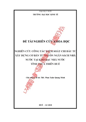 Nghiên cứu công tác kiểm soát chi đầu tư xây dựng cơ bản từ nguồn ngân sách nhà nước tại kho bạc nhà nước tỉnh thừa thiên huế