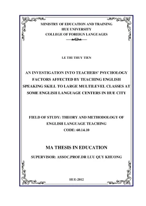 An investigation into teachers psychology factors affected by teaching english speaking skill to large multilevel classes at some english language centers in hue city