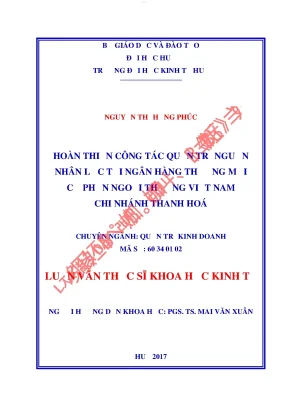 Hoàn thiện công tác quản trị nguồn nhân lực tại ngân hàng thương mại cổ phần ngoại thương việt nam chi nhánh thanh hoá