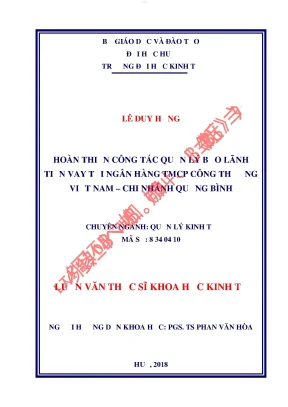 Hoàn thiện công tác quản lý bảo lãnh tiền vay tại ngân hàng tmcp công thương việt nam chi nhánh quảng bình