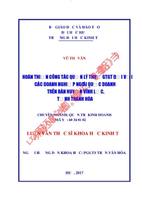 Hoàn thiện công tác quản lý thuế gtgt đối với các doanh nghiệp ngoài quốc doanh trên địa bàn huyện vĩnh lộc tỉnh thanh hóa