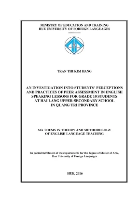 An investigation into students perceptions and practices of perre assessment in english speaking lessons for grade 10 students at hai lang upper secondary school in quang tri provice
