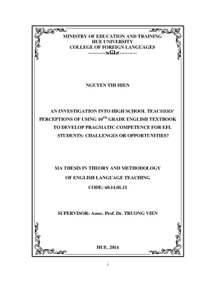 An investigation into high school teachers perceptions of using 10th grade english textbook to develop pragmatic competence for efl students challenges or opportunities