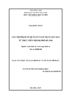 Các tội phạm về quản lý và sử dụng đất đai từ thực tiễn thành phố hà nội