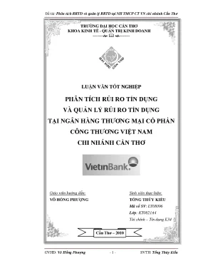 Phân tích rủi ro tín dụngvà quản lý rủi ro tín dụngtại ngân hàng thương mại cổ phầncông thương việt namchi nhánh cần thơ