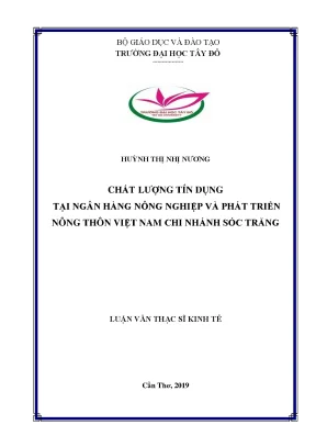 Chất lượng tín dụng tại ngân hàng nông nghiệp và phát triển nông thôn việt nam chi nhánh sóc trăng
