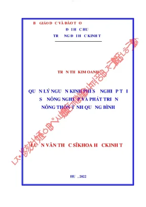 Quản lý nguồn kinh phí sự nghiệp tại sở nông nghiệp và phát triển nông thôn quảng bình
