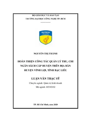 Hoàn thiện công tác quản lý thu chi ngân sách cấp huyện trên địa bàn huyện vĩnh lợi tỉnh bạc liêu