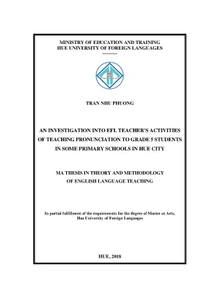 An investigation into efl teacher s activities of teaching pronunciation to grade 5 students in some primary schools in hue city