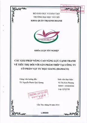 Các giải pháp nâng cao năng lực cạnh tranh về tiêu thụ đối với sản phẩm thép tại công ty cổ phần vật tư hậu giang hamaco