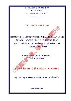 Hoàn thiện công tác quản lý chi ngân sách nhà nước cho giáo dục trung học phổ thông tại sở giáo dục và đào tạo tỉnh quảng bình