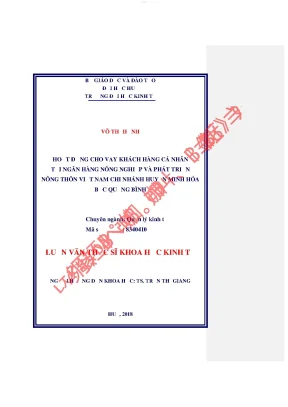 Hoạt động cho vay khách hàng cá nhân tại ngân hàng nông nghiệp và phát triển nông thôn việt nam chi nhánh huyện minh hóa bắc quảng bình