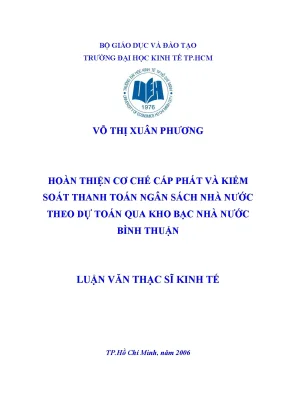 Luận văn hoàn thiện cơ chế cấp phát và kiểm soát thanh toán ngân sách nhà nước theo dự toán qua kho bạc nhà nước bình thuận