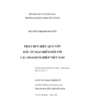 Luận văn phát huy hiệu quả vốn đầu tư mạo hiểm đối với các doanh nghiệp việt nam