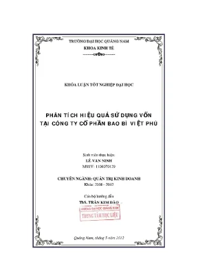 0605 phân tích hiệu quả sử dụng vốn tại công ty cổ phần bao bì việt phú lê văn ninh luận văn đh quảng nam