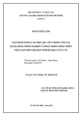 Luận văn giải pháp nâng cao hiệu quả huy động vốn tại ngân hàng nông nghiệp và phát triển nông thôn việt nam trên địa bàn tỉnh bà rịa vũng tàu