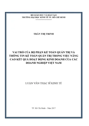Luận văn vai trò của bộ phận kế toán quản trị và thông tin kế toán quản trị trong việc nâng cao kết quả hoạt động kinh doanh của các doanh nghiệp việt nam