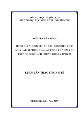 Luận văn đánh giá những yếu tố tác động đến việc mua lại cổ phiếu của các công ty niêm yết trên sở giao dịch chứng khoán tp hcm