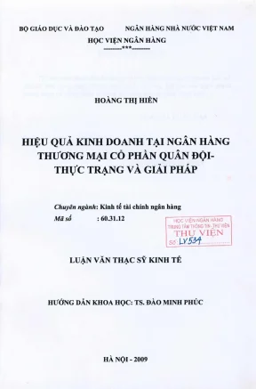 Luận văn thạc sĩ tài chính ngân hàng hiệu quả kinh doanh tại ngân hàng thương mại cổ phần quân đội thực trạng và giải pháp