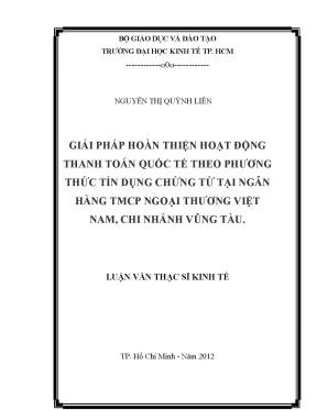 Luận văn giải pháp hoàn thiện hoạt động thanh toán quốc tế theo phương thức tín dụng chứng từ tại ngân hàng tmcp ngoại thương việt nam chi nhánh vũng tàu