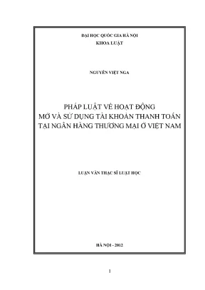 Pháp luật về hoạt động mở và sử dụng tài khoản thanh toán tại ngân hàng thương mại ở việt nam