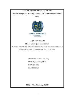 Luận văn các giải pháp thúc đẩy động lực làm việc cho nhân viên tại công ty tnhh mtv thép miền nam vnsteel